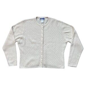 Vtg Pendleton Womens Size Large Lambswool Blend Cardigan Faux Pearls Cream Ivory